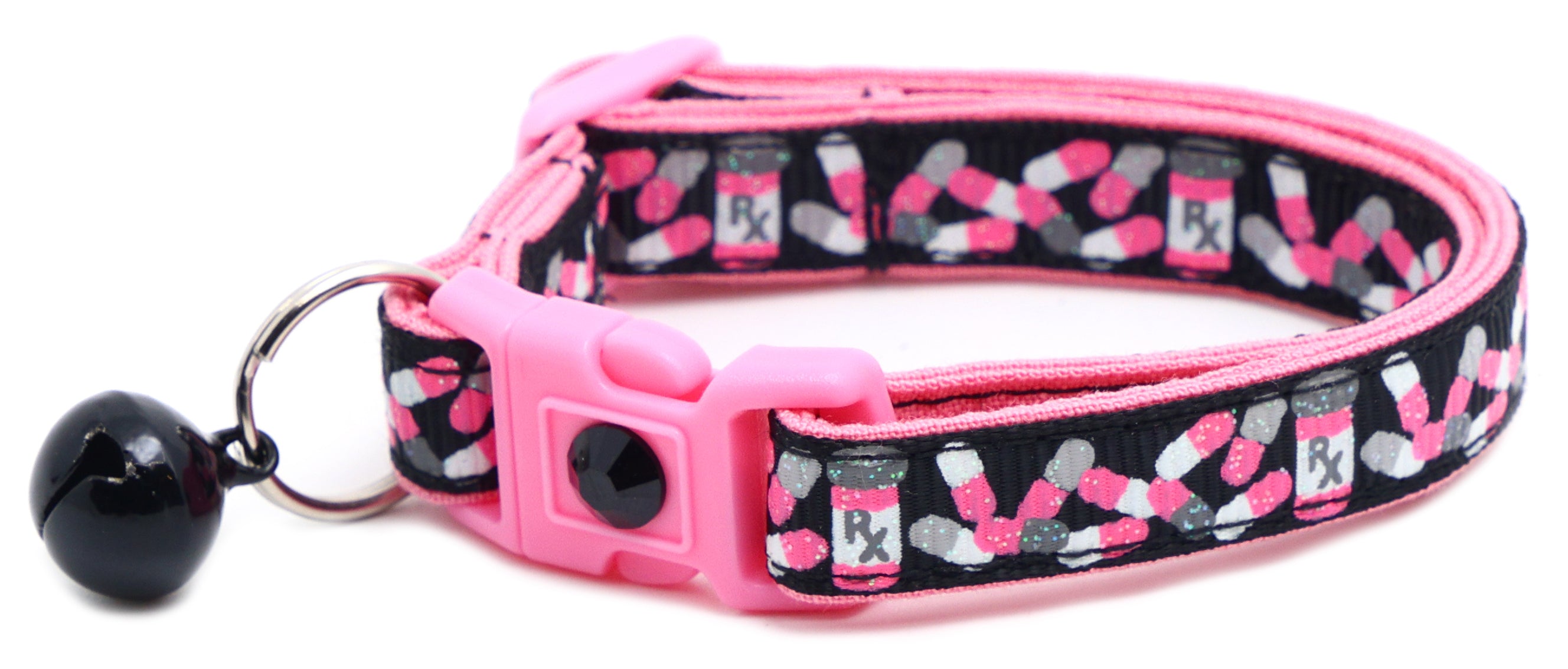 Handmade Pills Breakaway Cat Collar in reinforced cotton with adjustable sizes and breakaway clip for safety.